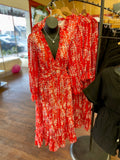 Madison Long Sleeve Plunging Floral Ruffle Maxi Dress