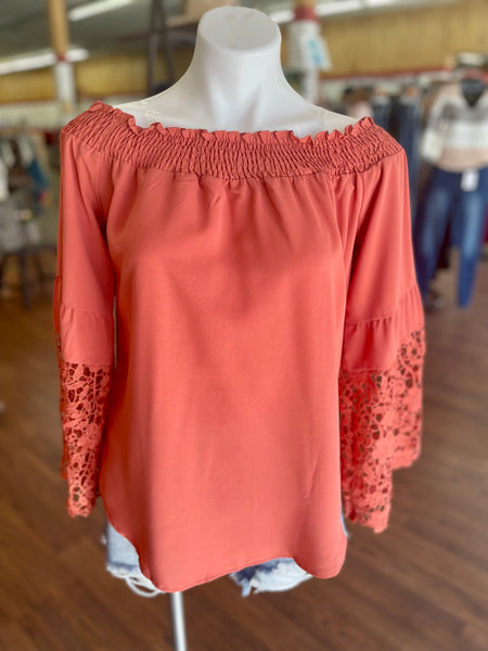 Phyllis Off the Shoulder Lace Sleeve Blouse