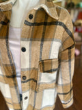 Kellie Long Plaid Button Up Shacket with Pockets
