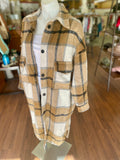 Kellie Long Plaid Button Up Shacket with Pockets