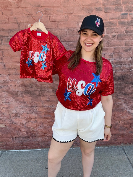 Betsy Patriotic Sequin USA Top