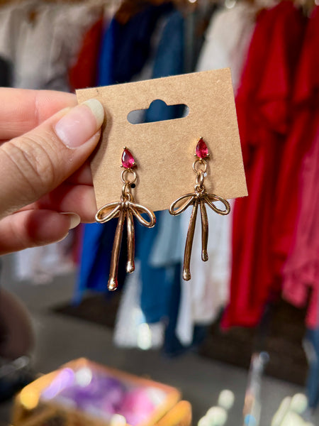 Amira Mini Tear Drop CZ Stone Drop Bow Earrings