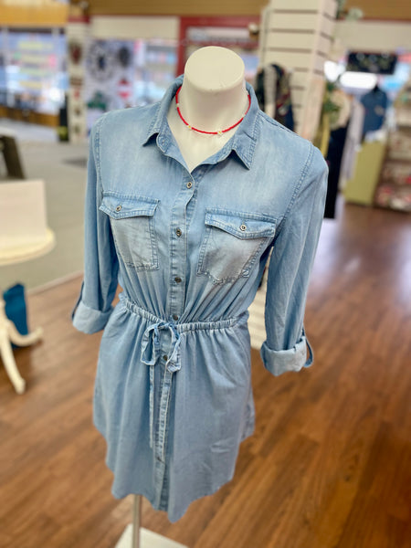 Tommy Denim Tunic Dress with Drawstring Waist Tie