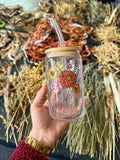 Glass Cup with Bamboo Lid & Glass Straw