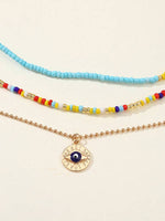 Rihanna Beaded Multi-Colored Three-Piece Necklace Set