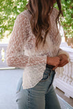 Ingrid Sheer Lace Bell Sleeve Mock Neck Blouse