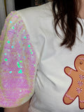 Nell Gingerbread Sequin Short Sleeve Top