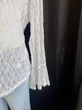 Ingrid Sheer Lace Bell Sleeve Mock Neck Blouse