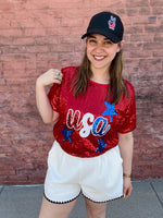 Betsy Patriotic Sequin USA Top