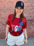 Betsy Patriotic Sequin USA Top