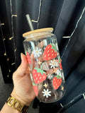 Glass Cup with Bamboo Lid & Glass Straw