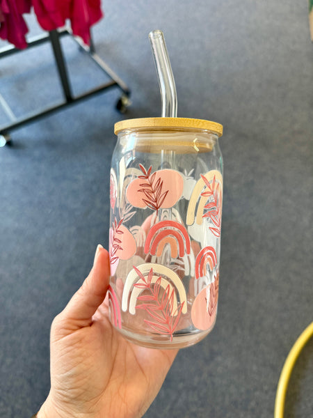 Glass Cup with Bamboo Lid & Glass Straw