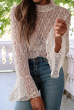 Ingrid Sheer Lace Bell Sleeve Mock Neck Blouse