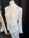 Ingrid Sheer Lace Bell Sleeve Mock Neck Blouse