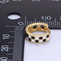 Jazmine Gold Filled Checkered Enamel Huggie Earrings
