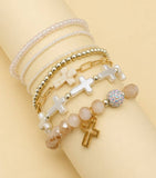 Shanna Cross Charm Mixed Bead Bracelet Set