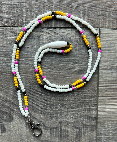 Lara Pencil Teacher Seed Bead Lanyard with Breakaway Clasp