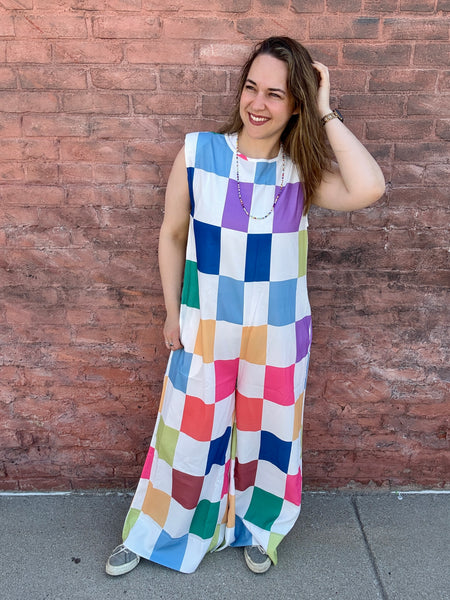 Blake Loose Sleeveless Colorful Checker Jumpsuit