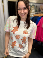 Nell Gingerbread Sequin Short Sleeve Top