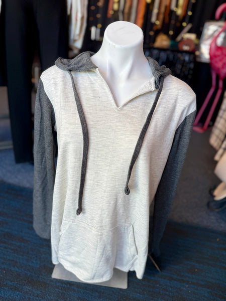 MV Sport - Women's French Terry Hooded Pullover with Colorblocked Sleeves