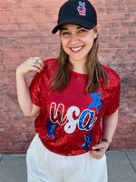 Betsy Patriotic Sequin USA Top