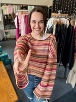 Marlene Boho Striped Knit Bell Sleeve Top