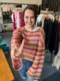 Marlene Boho Striped Knit Bell Sleeve Top