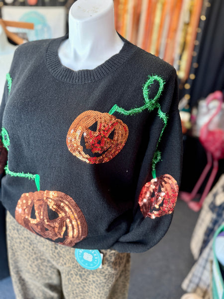 Dionne Sequin Jack-O-Lantern Sweater