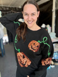 Dionne Sequin Jack-O-Lantern Knit Sweater