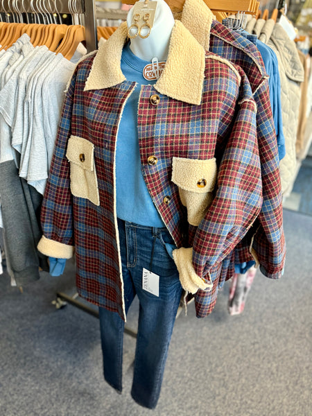 Joann Plaid & Sherpa Contrast Buttoned Jacket