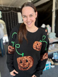 Dionne Sequin Jack-O-Lantern Knit Sweater