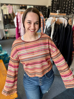 Marlene Boho Striped Knit Bell Sleeve Top
