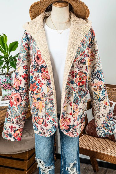 Roslyn Vintage Paisley Floral Sherpa Lined Hooded Jacket