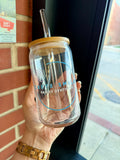 Glass Cup with Bamboo Lid & Glass Straw