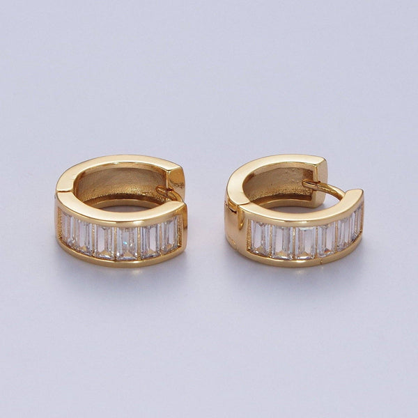 Gladys Gold Filled Clear Baguette Cubic Zirconia Huggie Earrings