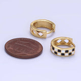 Jazmine Gold Filled Checkered Enamel Huggie Earrings