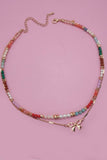 Aisha Layered Multicolor Beaded Bow Charm Necklace