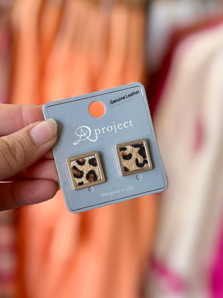 Trisha Genuine Leather Leopard Print Earrings