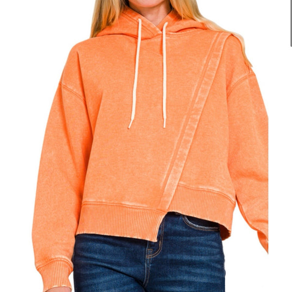 Julia Acid Wash Asymmetrical Detailed Fleece Hoodie