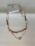 Aisha Layered Multicolor Beaded Bow Charm Necklace