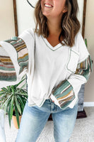 Merle Stripe Patchwork Waffle Knit Top