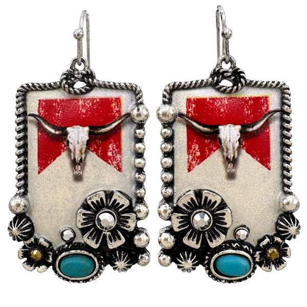 Juanita Longhorn Beer Western Earrings