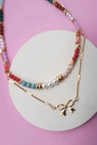 Aisha Layered Multicolor Beaded Bow Charm Necklace