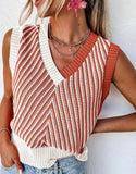 Megan Striped V-neck Sweater Vest