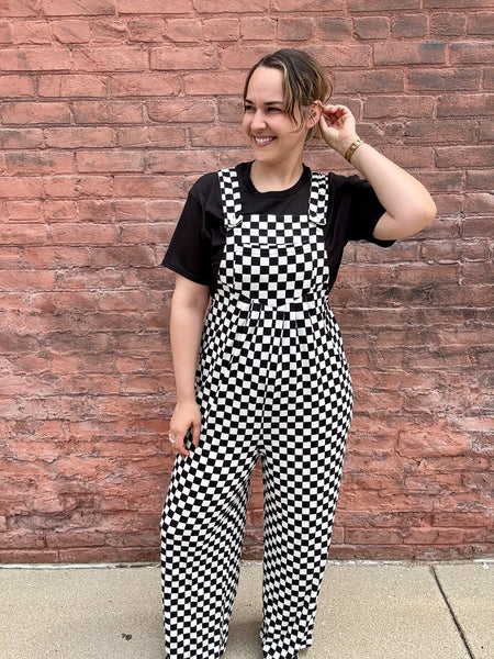 Courtney Checkered Wide Leg Jumpsuit w/ Pockets