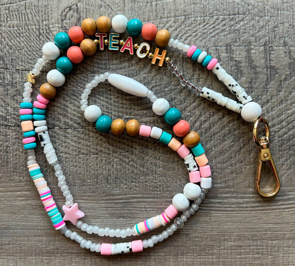 Beatrice Teach Colorful Beaded Lanyard with Breakaway Clasp