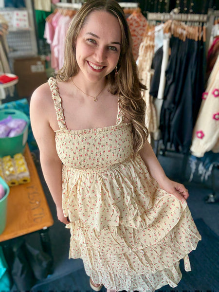 Lily-Mae Ditsy Floral Print Smocked Tiered Dress