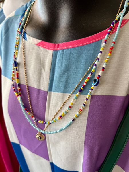 Rihanna Beaded Multi-Colored Three-Piece Necklace Set