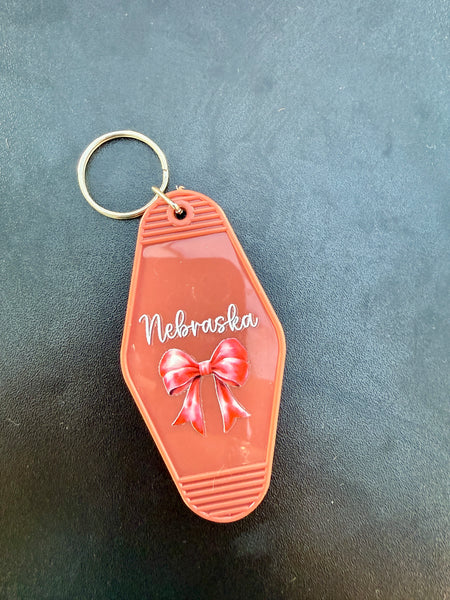 Original Nebraska Bow Sticker for Motel Keychain