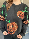 Dionne Sequin Jack-O-Lantern Knit Sweater
